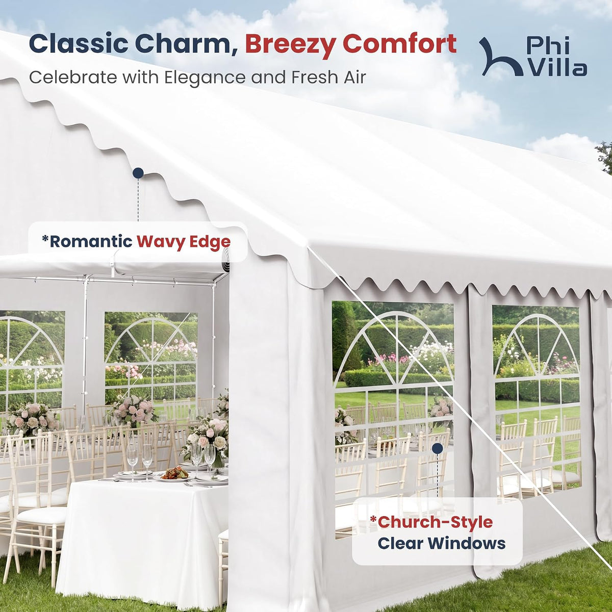 PHI VILLA Party Tent 16x32ft, Heavy Duty Wedding Events Tents for Parties