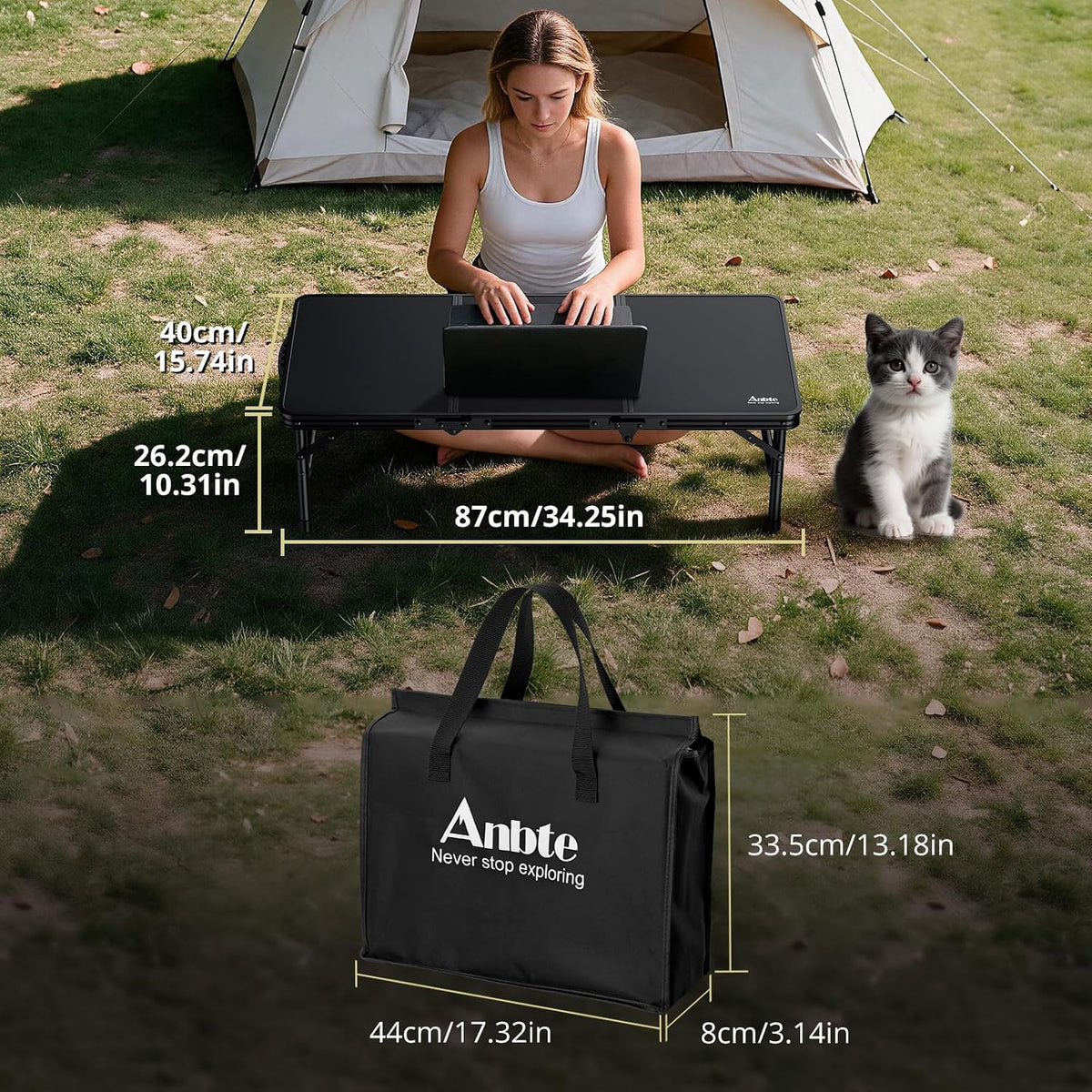 Anbte 34.2" x 15.7" Small Low Folding Picnic Table, 10.3" Height, Black