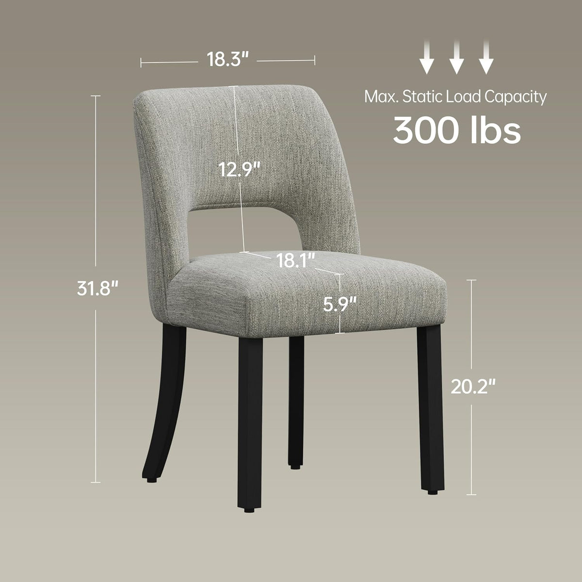 keoni Wooden Dining Chairs Set of 2, Mid Century Modern Upholstered Dining Room Chairs with Black Wood Legs, Fabric Farmhouse Kitchen Chairs with Foot Pegs for Dining Room, Light Gray