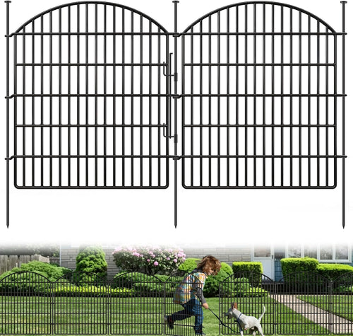 10 Panels Garden Fence Animal Barrier with Lock, 33in (H) x 24ft (L) Dog Fences Outdoor for Yard No Dig Rustproof Decorative Tall Metal Panel Border Rabbits Temporary Ground Stakes Fencing