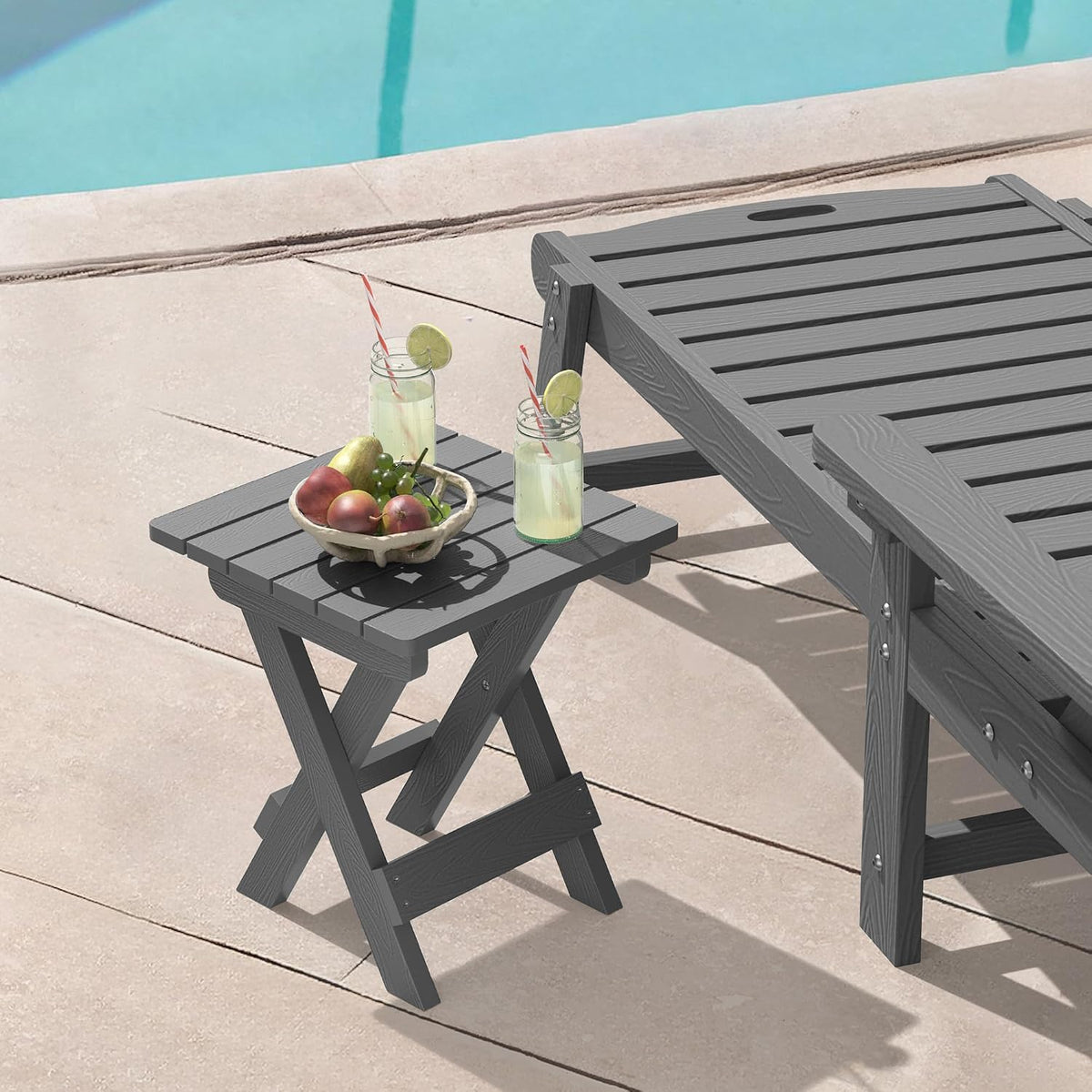 lue bona small outdoor folding side table hdps shown in use