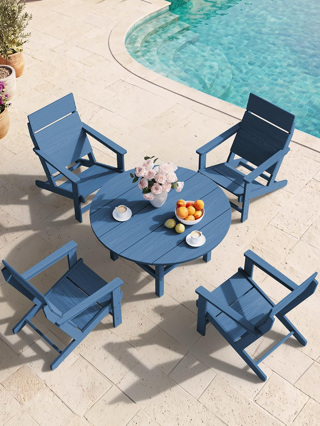 SERWALL Modern Adirondack Chairs,Slateless Design,Solid Backrest,Blue