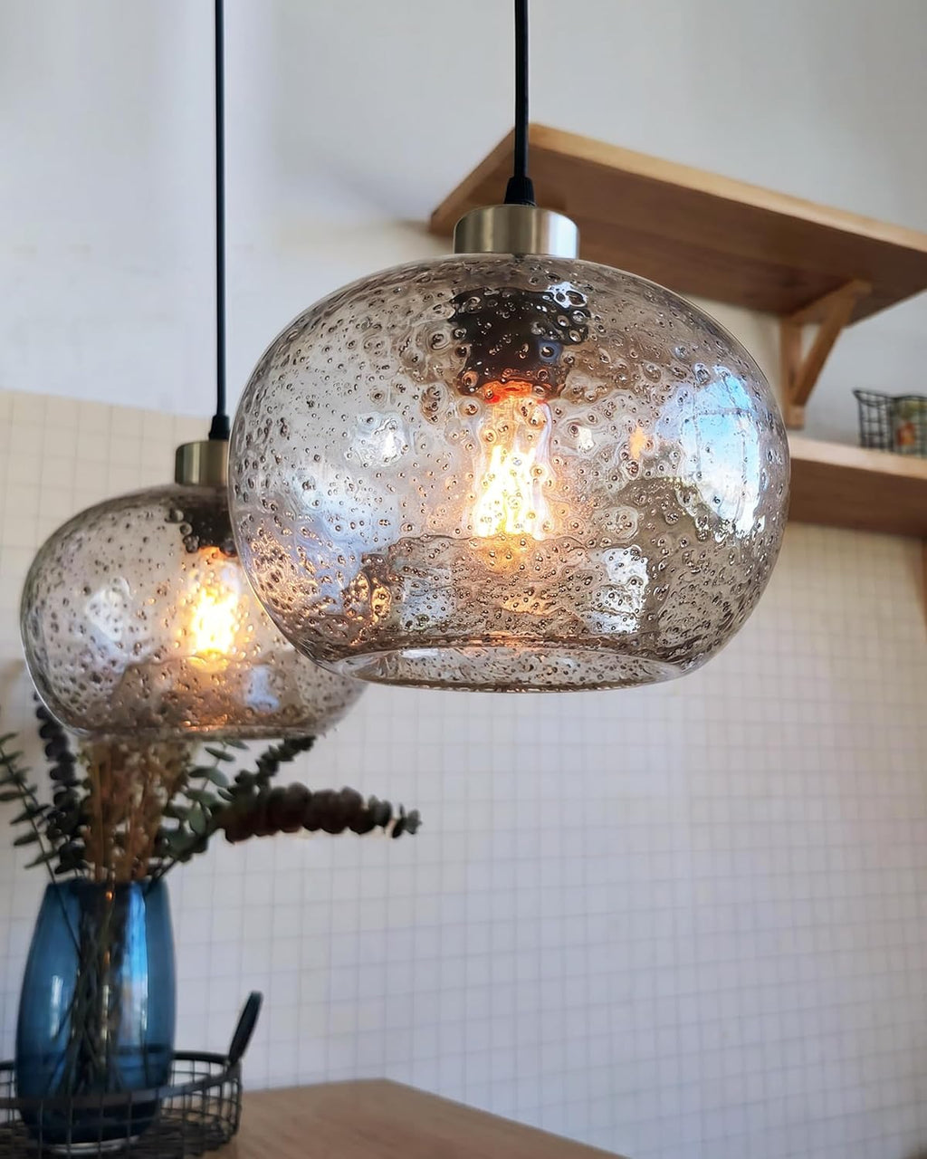 CASAMOTION Glass Pendant Lights, Marble Clear, 2 Pack