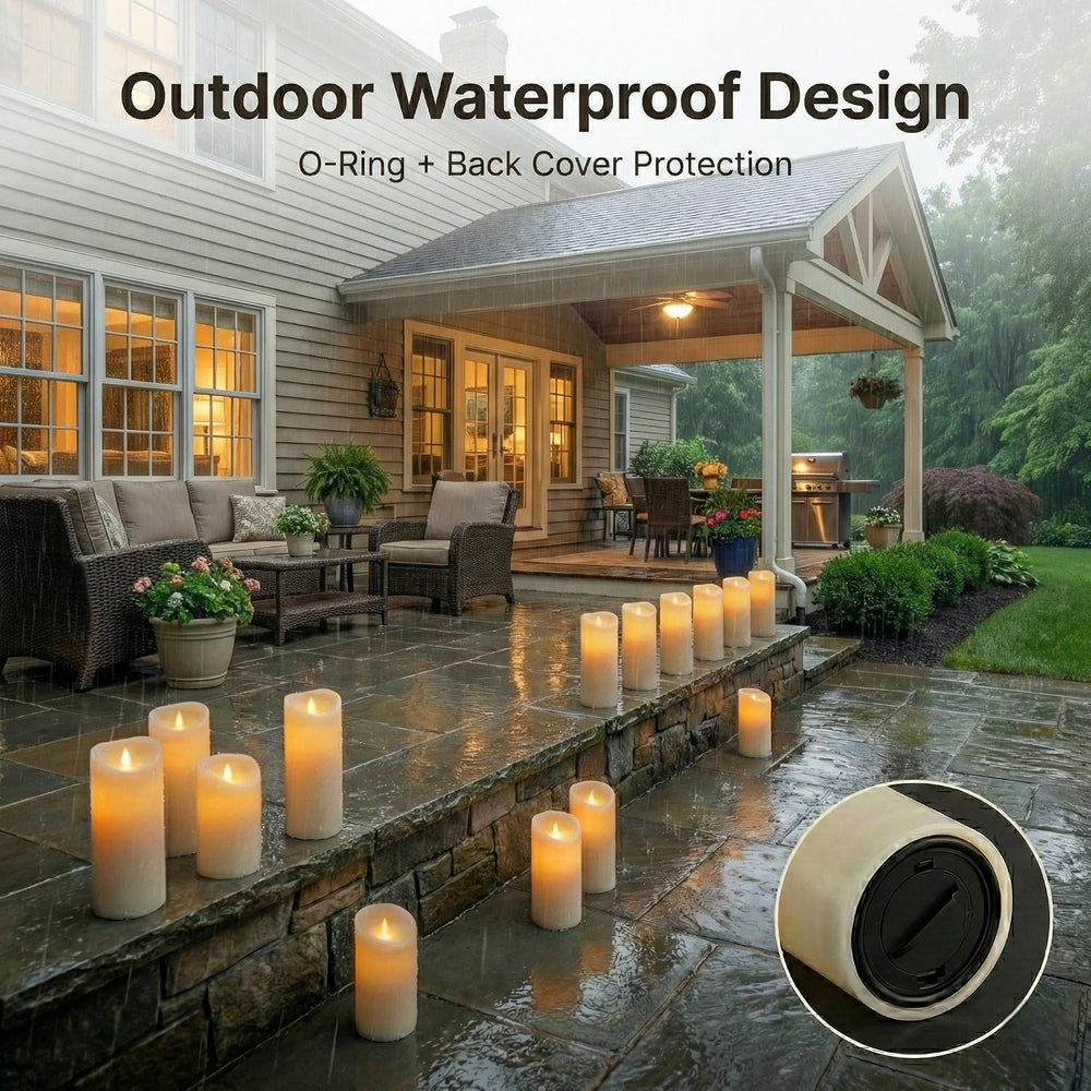 Enido Set of 24 Outdoor LED Candles, Battery Operated Flickering Waterproof C...