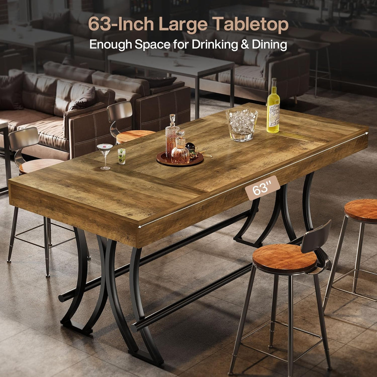 tribesigns 63" counter height bar table with metal, close-up detail