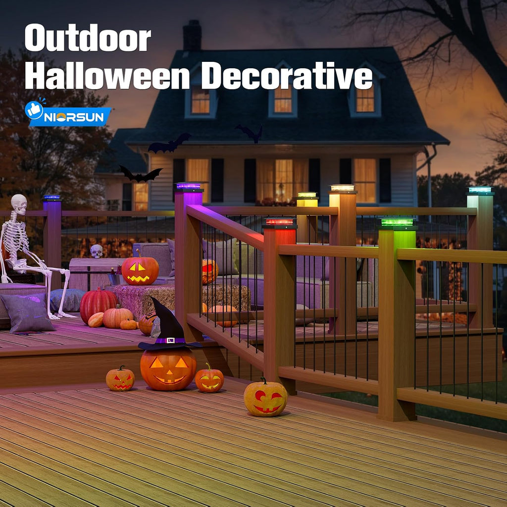 NIORSUN 4x4 Post Solar Lights Color Changing,Solar Post Light,12 Pack Black