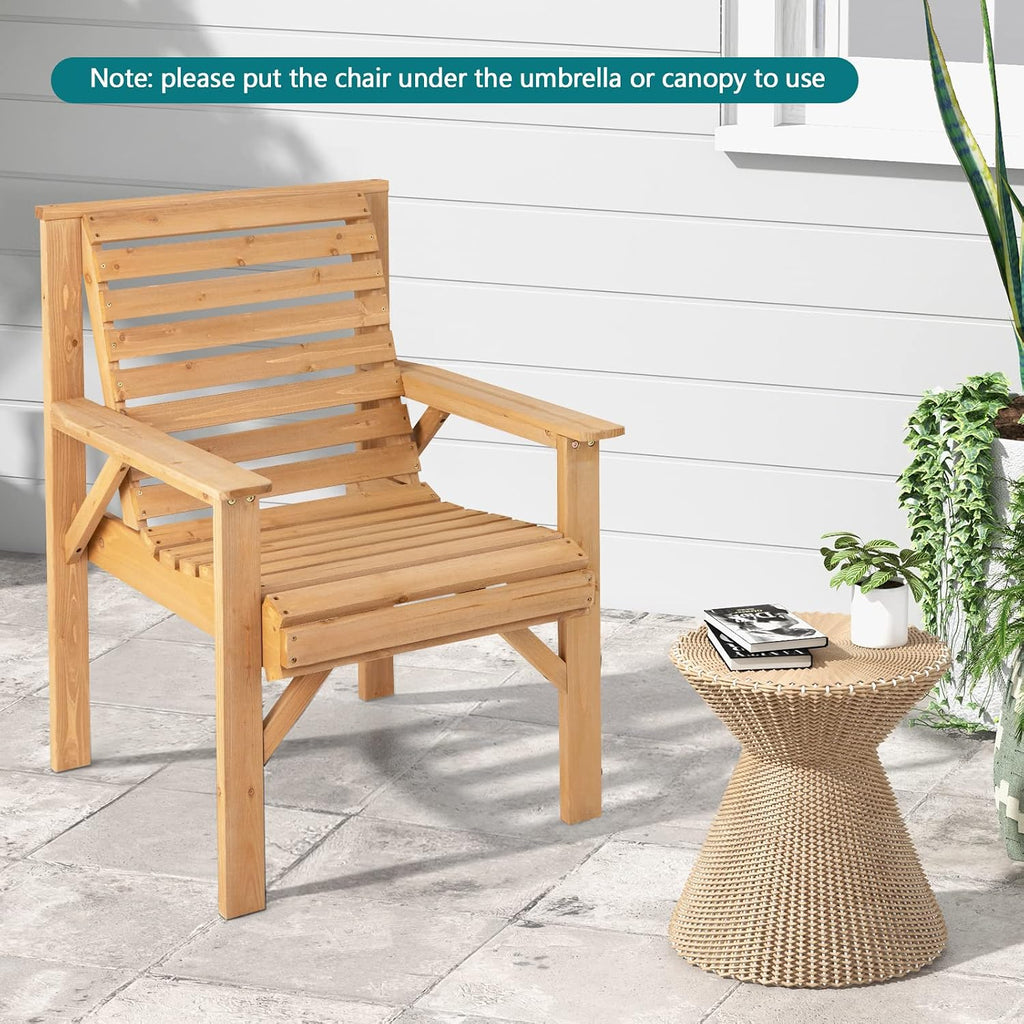 GIANTEX Outdoor Patio Dining Chairs, Solid Wood Bistro Chairs, Inclined Backrest, Wide Seat, Indoor Outside Chairs for Garden Lawn Porch Yard (1)