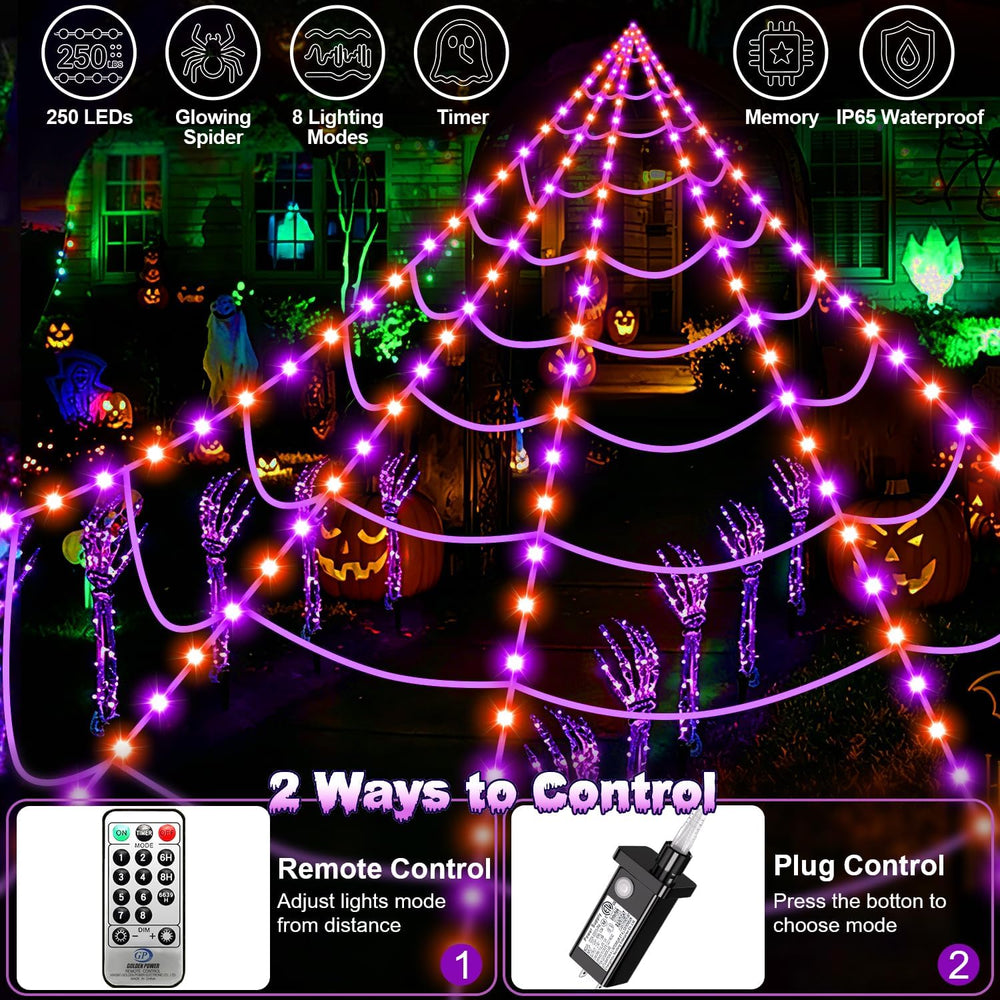 Halloween Decorations Outdoor, 250 LED Halloween Giant Spider Web Lights, 200...
