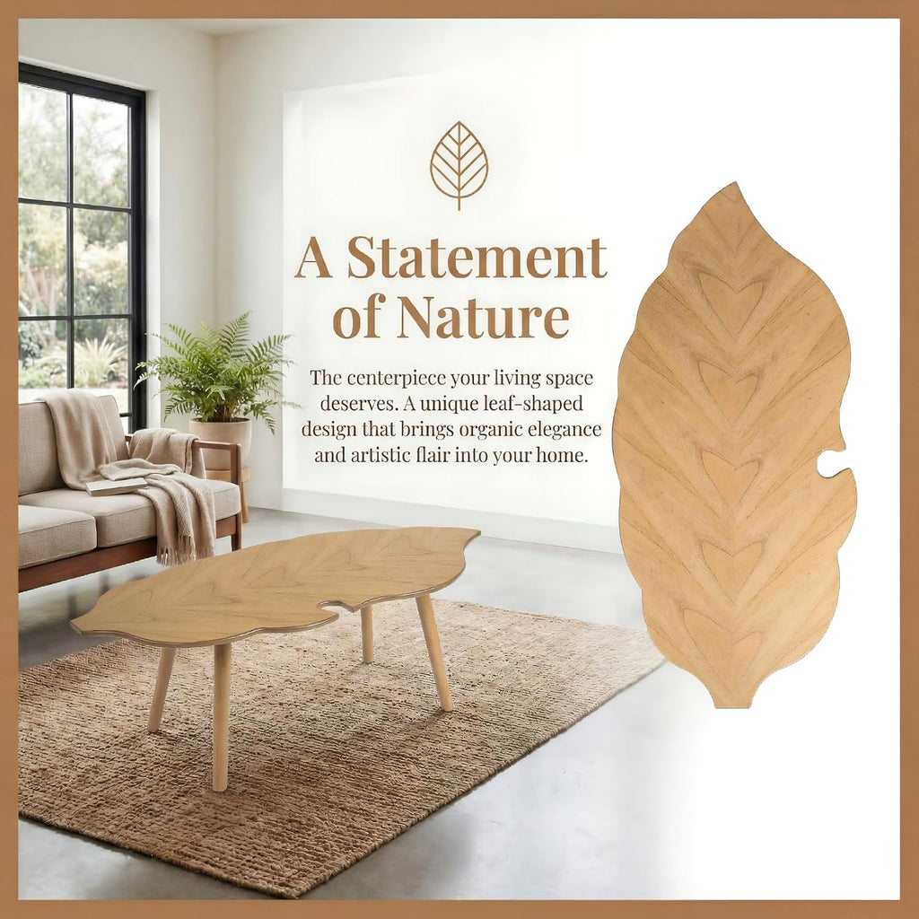 Natural Small Modern Coffee Table, Solid Wood Easy Assembly Center Table