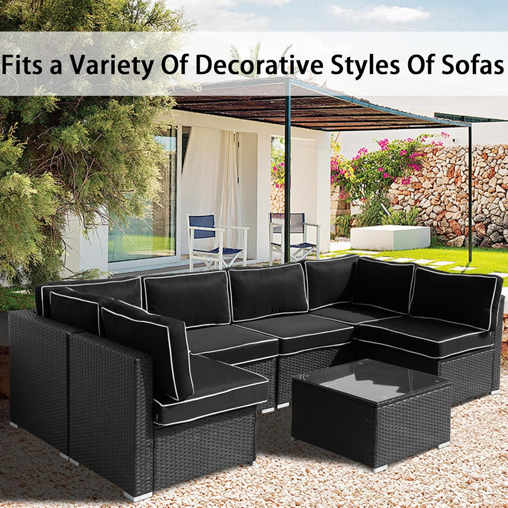 14Pieces Patio Cushion Covers Replacement,Outdoor Couch Cushions Covers Waterproof Furniture Cushion Covers Slipcovers Set with Zippers,Cover Only(Black+White, 25.6×25.6×3.94inches)