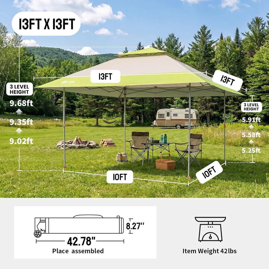CROWN SHADES 13x13 Pop Up Canopy, Outdoor Foldable Tent, Gray&Green
