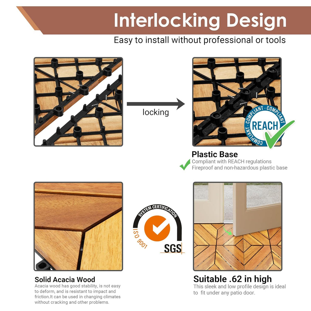 primezone 54 pcs solid acacia wood interlocking patio, side view