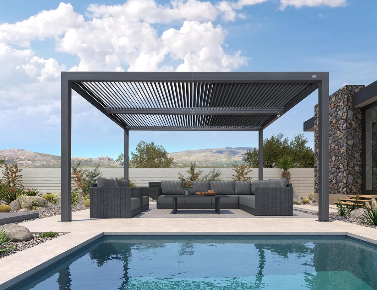 PURPLE LEAF Louvered Pergola 11' x 14' 94AS with Two Adjustable Roof Gray