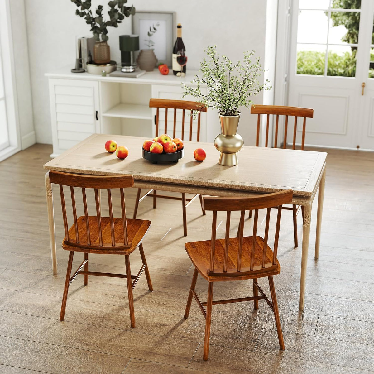 HOMCOM Windsor Dining Chairs Set of 4 Spindle Backrest Light Brown
