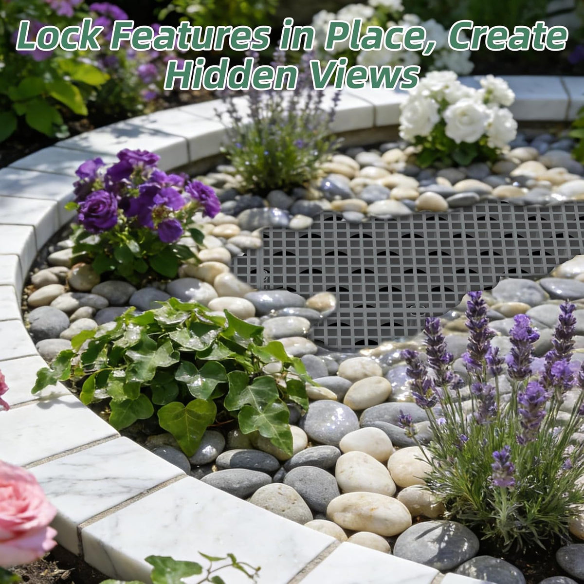 3 Pack 24" x 12" Heavy Duty Fountain Basin Grate, Hide Reservoir Grid for Pondless Waterfall, Hides Rocks, Vases and Decor, Indoor Outdoor Pond Water Garden Fountains, Snap Together Design, Gray