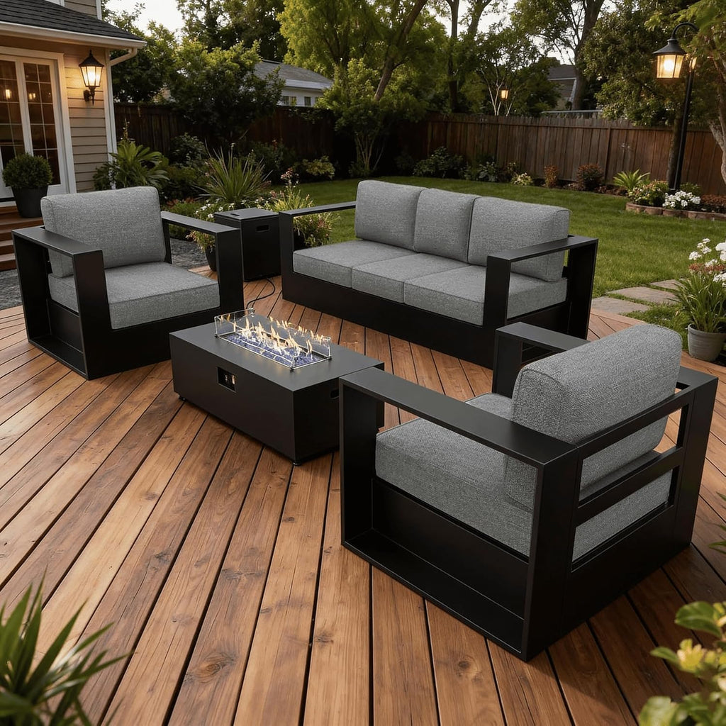 LayinSun 4 Piece Oversized Aluminum Outdoor Furniture Set with Fire Pit