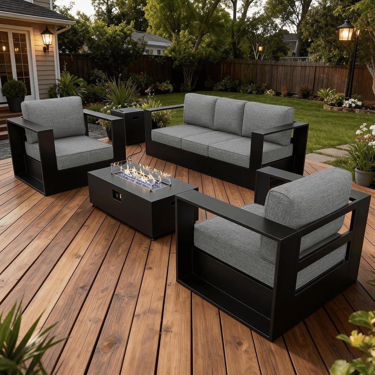 LayinSun 4 Piece Oversized Aluminum Outdoor Furniture Set with Fire Pit