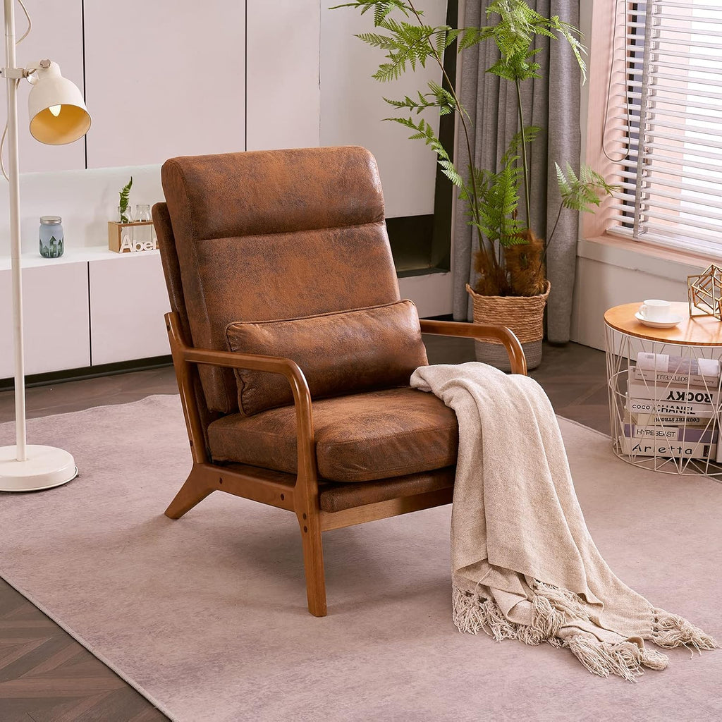 Karl home Accent Chair High Back Mid-Century Modern, Brown
