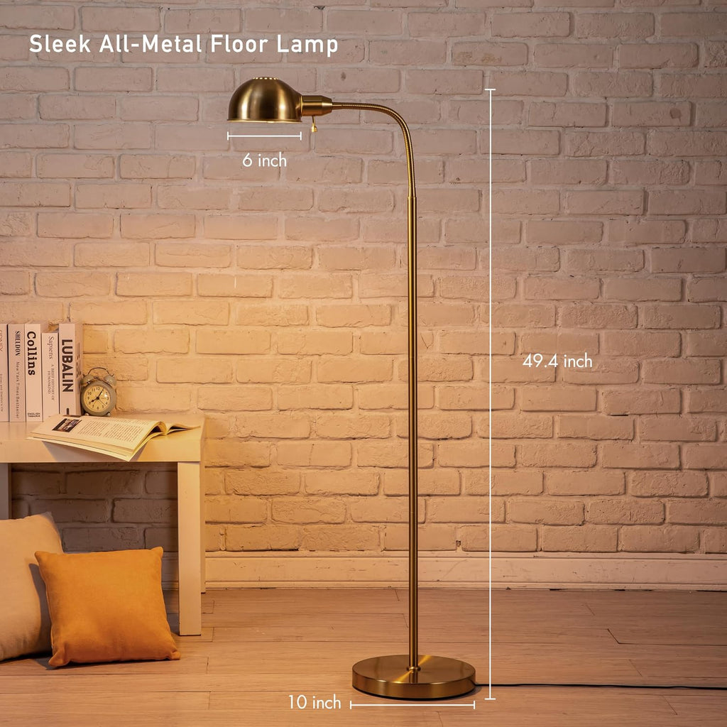 O'Bright Adjustable Floor Lamp with Flexible Gooseneck and Rotatable Shade, E26 Socket, 10-Inch Base - Ideal for Reading, Bedside, Living Room, Brushed Nickel