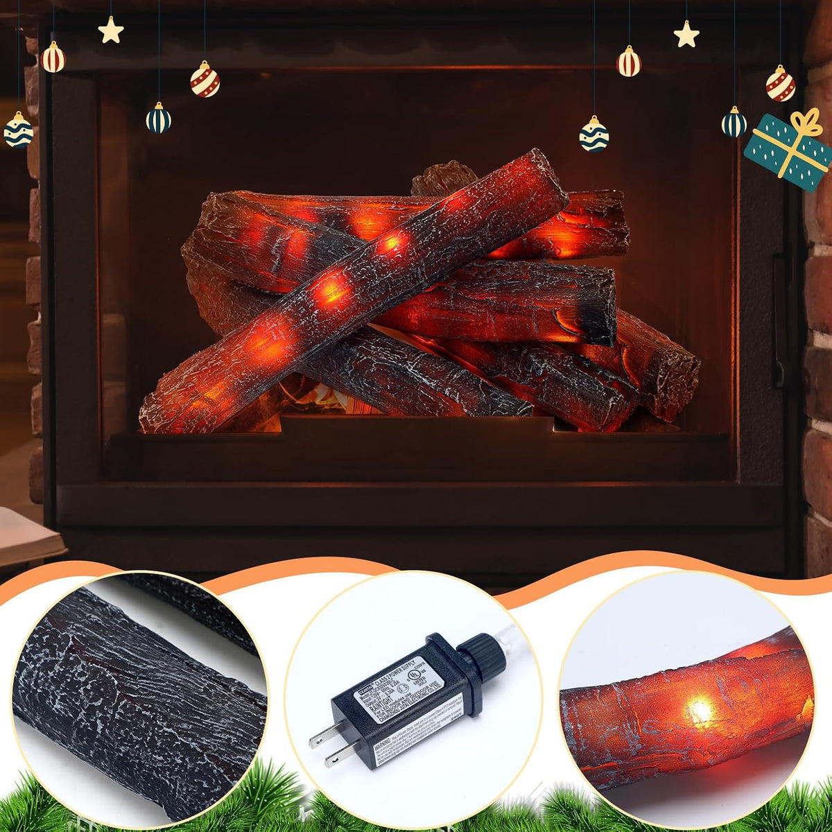 Tuanse 6 Pcs 13 in Christmas Fireplace Logs Flameless Fake Logs