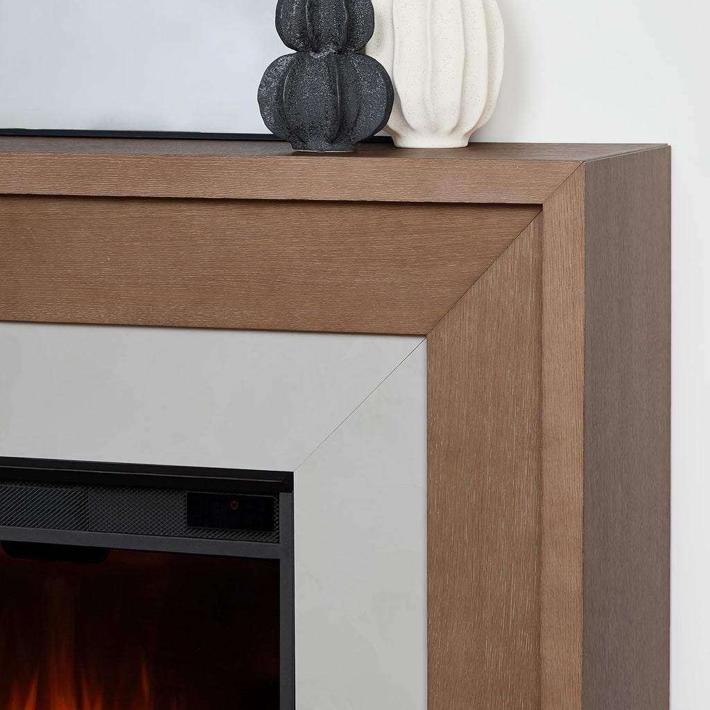 Real Flame Brooks 64” Grand Electric Fireplace with Mantel for Living Room or Bedroom, Replaceable Fireplace Insert Heater, Realistic Log and Flame Effect, Remote Control, Timer (Classic White Oak).