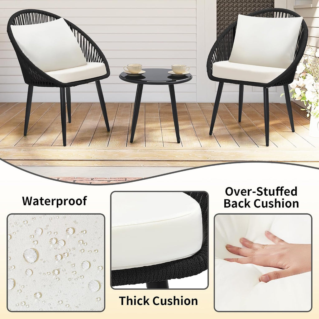 wildformers 3-piece bistro set, woven rope chair with, side view