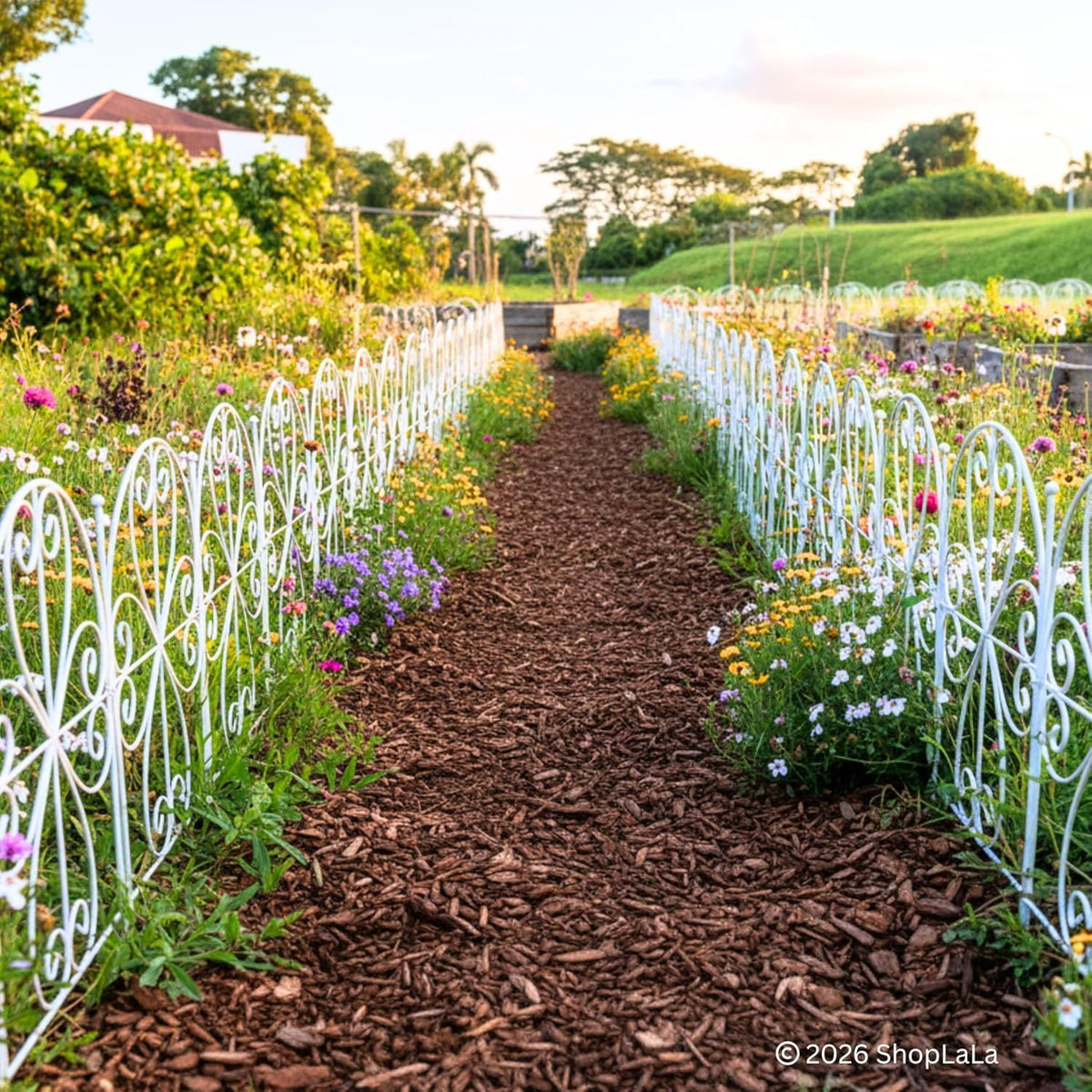 ShopLaLa Garden Fence (10 Panels) 12.5inx16.5in White Metal Wire Fencing