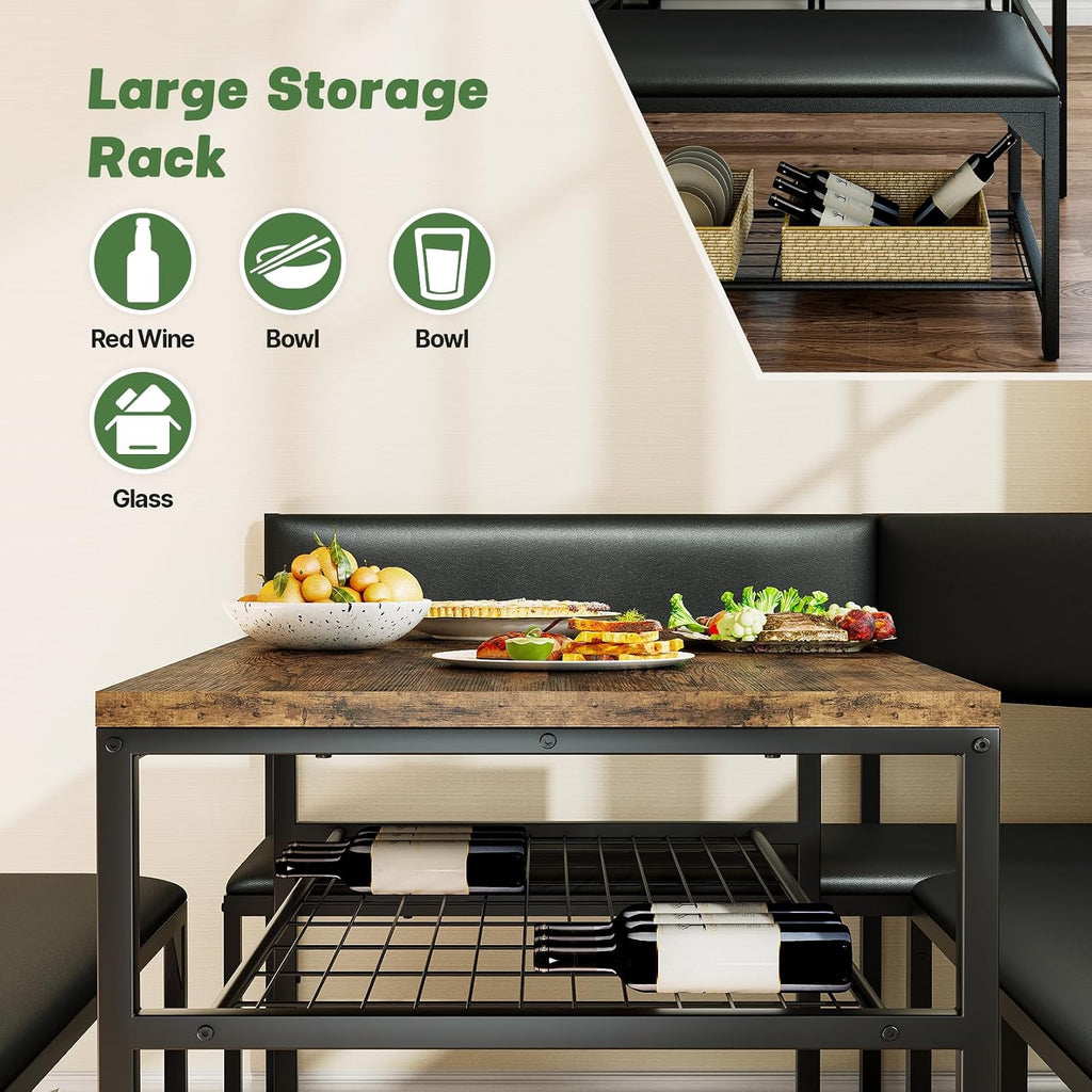 Concho Corner Dining Table Set with Soft Seat, Coffee Brown