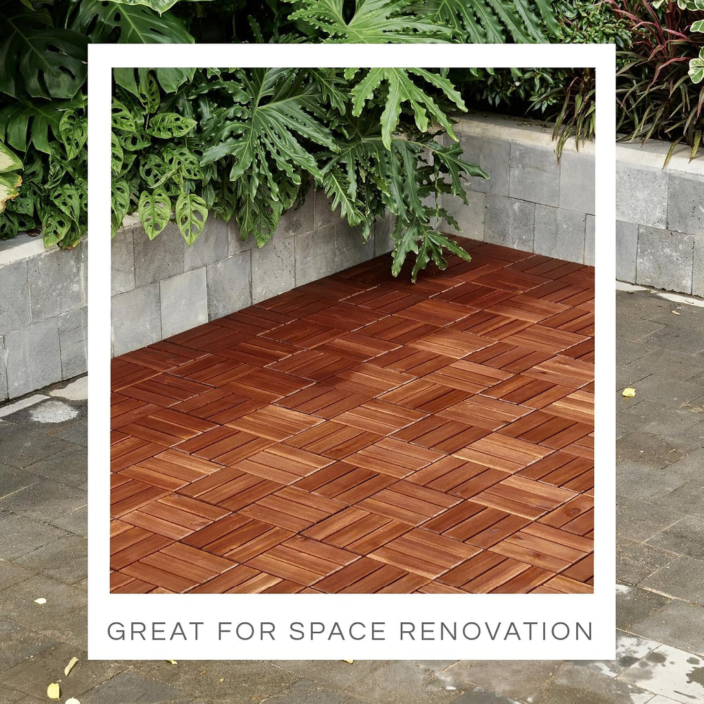 THYOI Premium Deck Tiles, 10 Pcs Patio Flooring - Brown - Round Joint