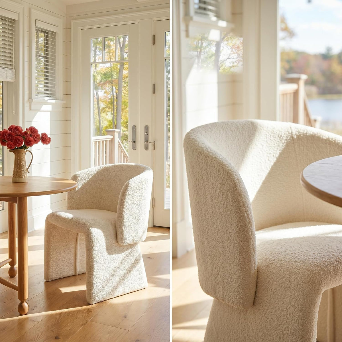 NORDICANA Barrel Dining Room Chairs with Arms, Set of 4, Off-White