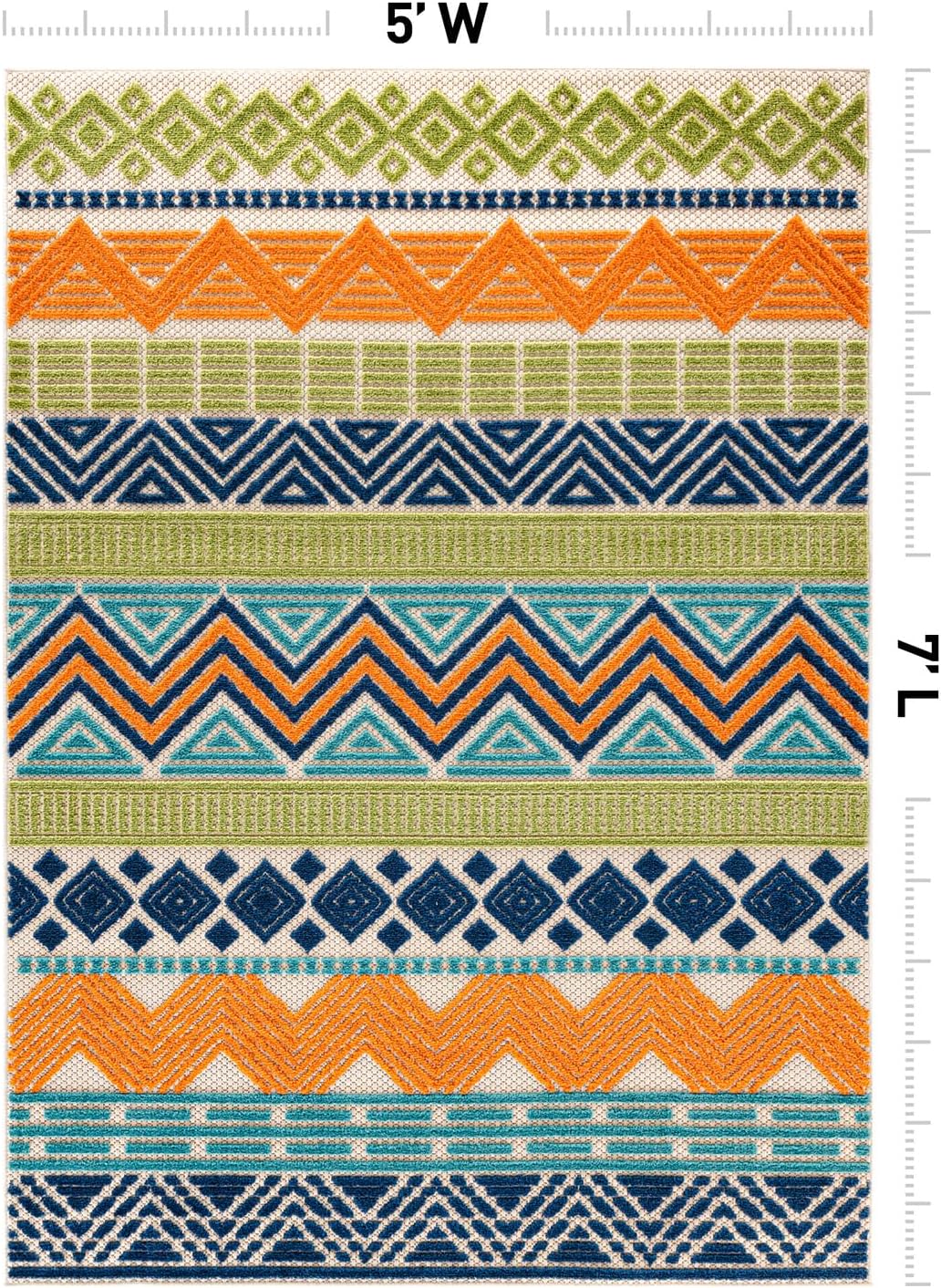 Rugshop Marbella Indoor/Outdoor Contemporary Boho Area Rug Multi 5' x 7'