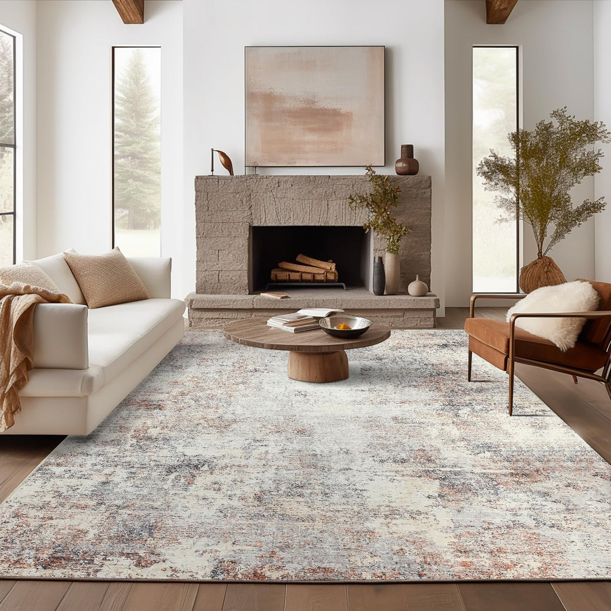 jinchan 5x7 Modern Abstract Washable Non-Slip Area Rug, Taupe