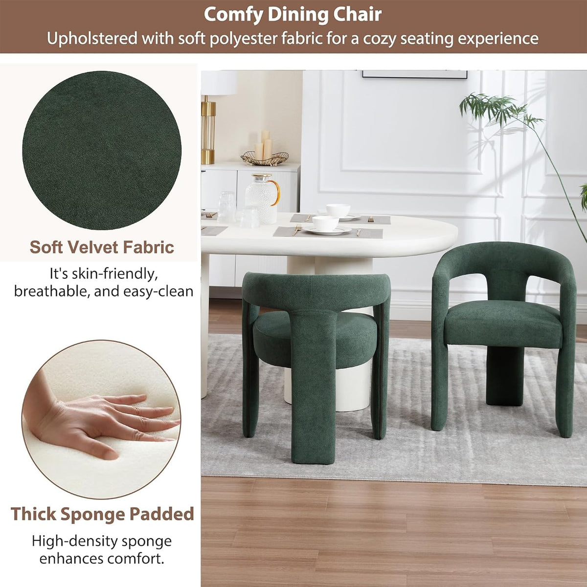 GNIXUU Green Barrel Dining Chair Set of 4, Modern Boucle Upholstered Dining Room Chairs with Arms and Backrest, Comfy Accent Side Chair for Kitchen, Living Room