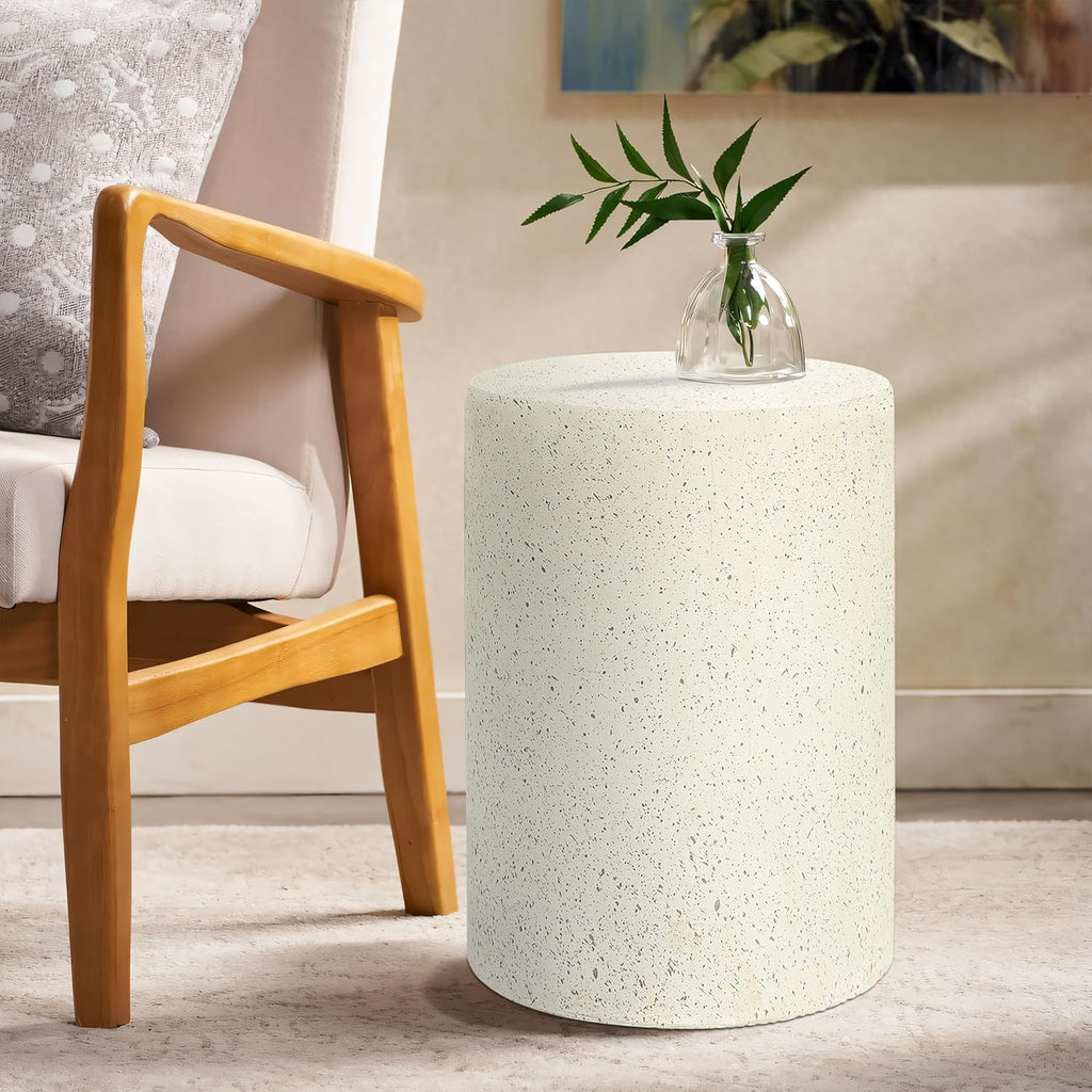 LuxenHome 18" Cement Outdoor Side Table, Modern Round Patio End Table