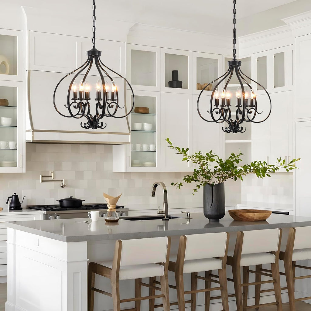Black Farmhouse Chandelier for Dining Room,19.68",6 Lights,E12