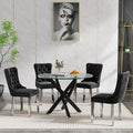 Henf 5 Piece Round Glass Dining Table Set, Modern Black Kitchen Dining Room Table Set for 4, 36" Circle Kitchen Table and 4 Black Velvet Upholstered Chairs Set w/Stainless Steel Legs for Small Space