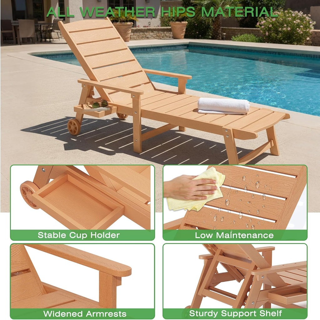 Outdoor Lounge Chairs Set of 2, 6.3ft Chaise Pool Lounger with Wheels