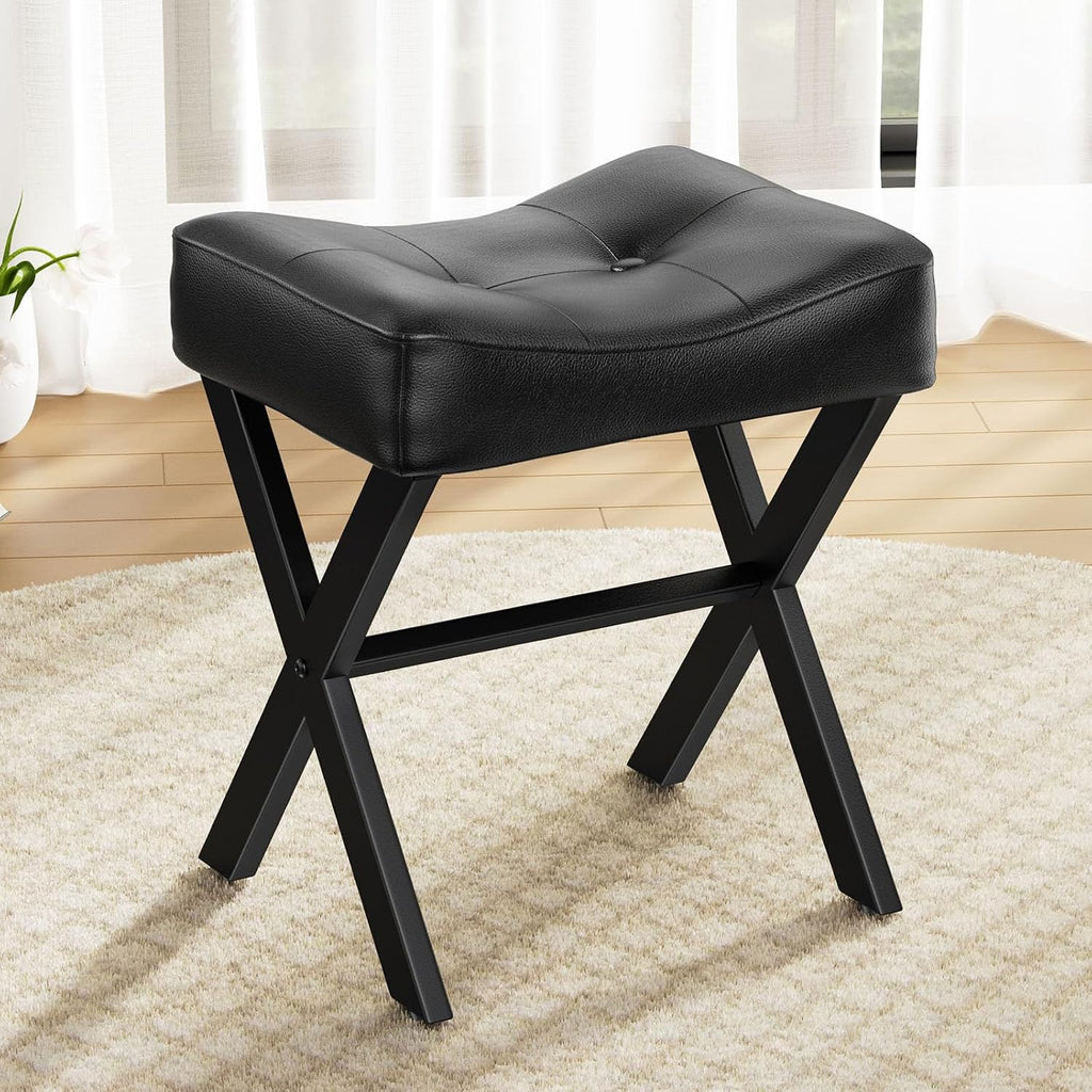 Memobarco 18-Inch Leather Vanity Stool Chair, Black