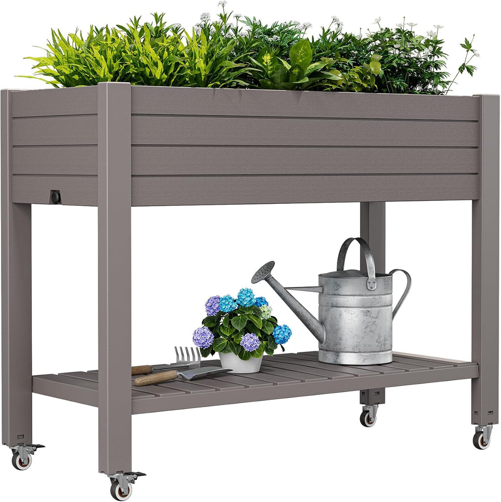 Elevated Raised Garden Bed with Wheels,Planter Box,Gray-33.7" h