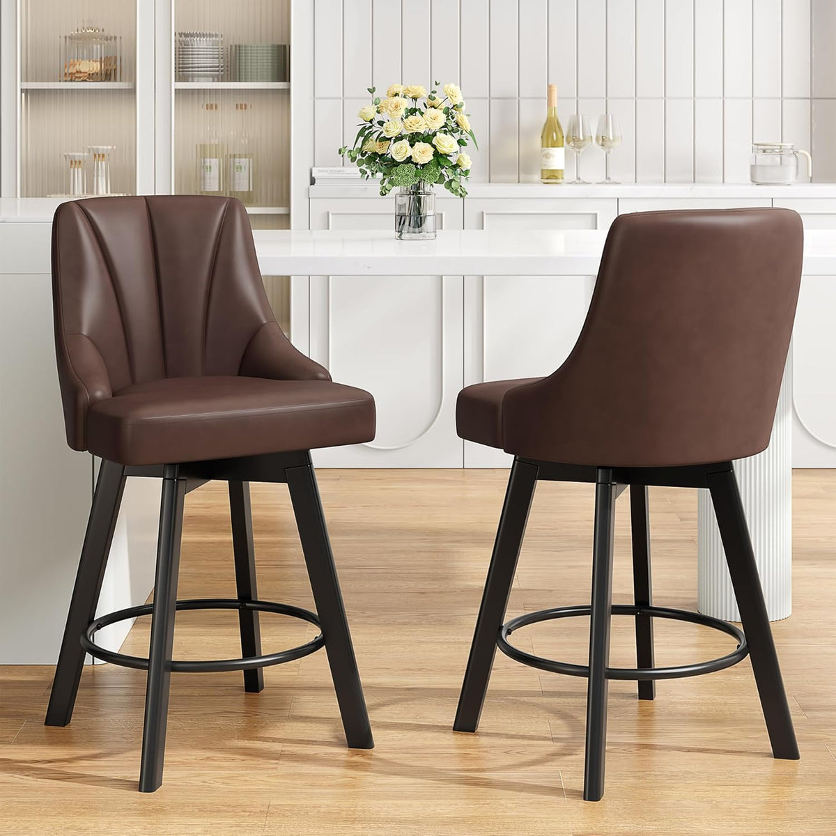 YaFiti Swivel Bar Stools with Backs, 24" Counter Height Bar Stools Set of 2