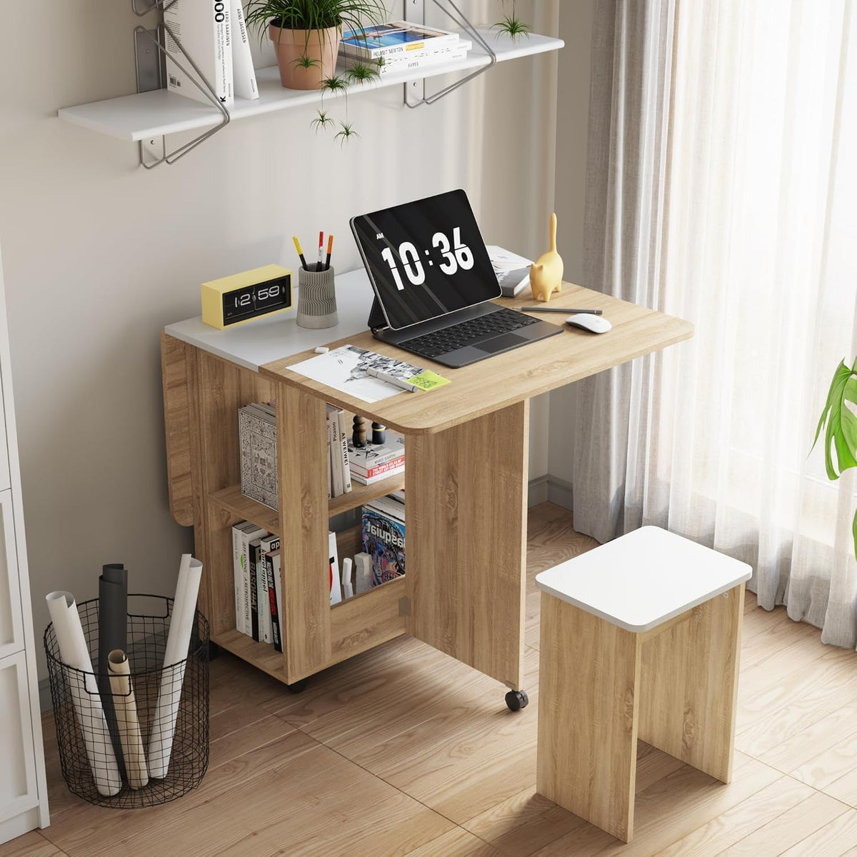 Mondeer Folding Dining Table with 4 Chairs for Small Spaces, Natural Wood