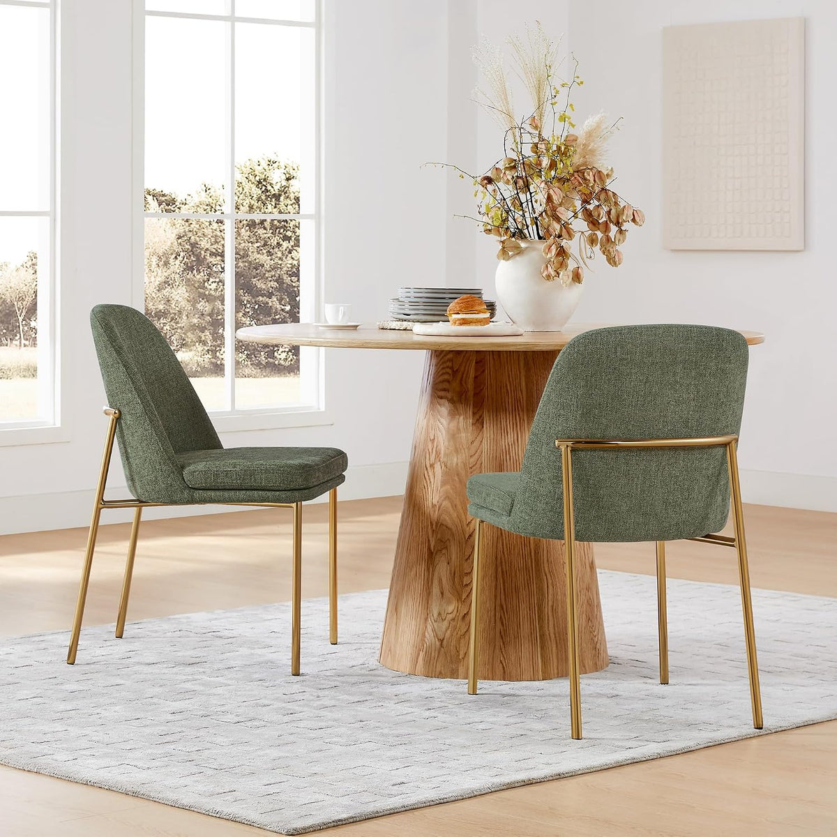 CHITA Modern Dining Chairs Set of 2, Upholstered Dining Chair, Moss Green