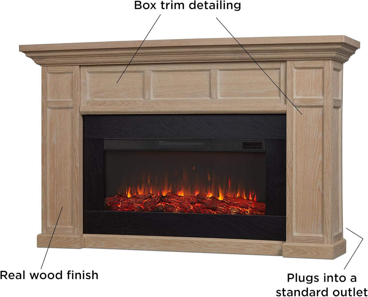 Real Flame Alcott 75” Electric Fireplace with Mantel for Living Room or Bedroom, Replaceable Fireplace Insert Heater, Realistic Log and Flame Effect, Remote Control, Timer