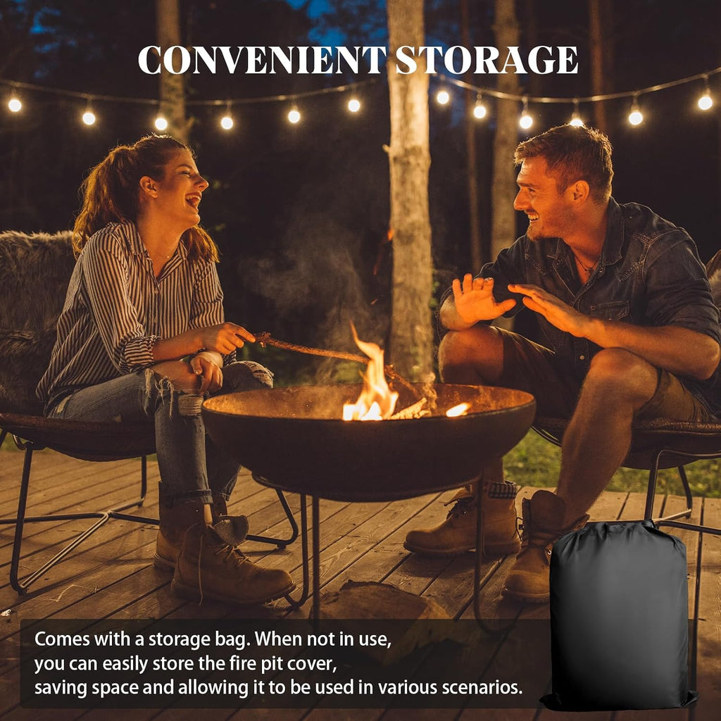 51-74.8" Round Fire Pit Cover Heavy Duty 600D Oxford Waterproof Outdoor Firepit Cover with Adjustable Buckle Strap for In-Ground Built-In Stone/Gas Fire Pits (BLACK, 51")