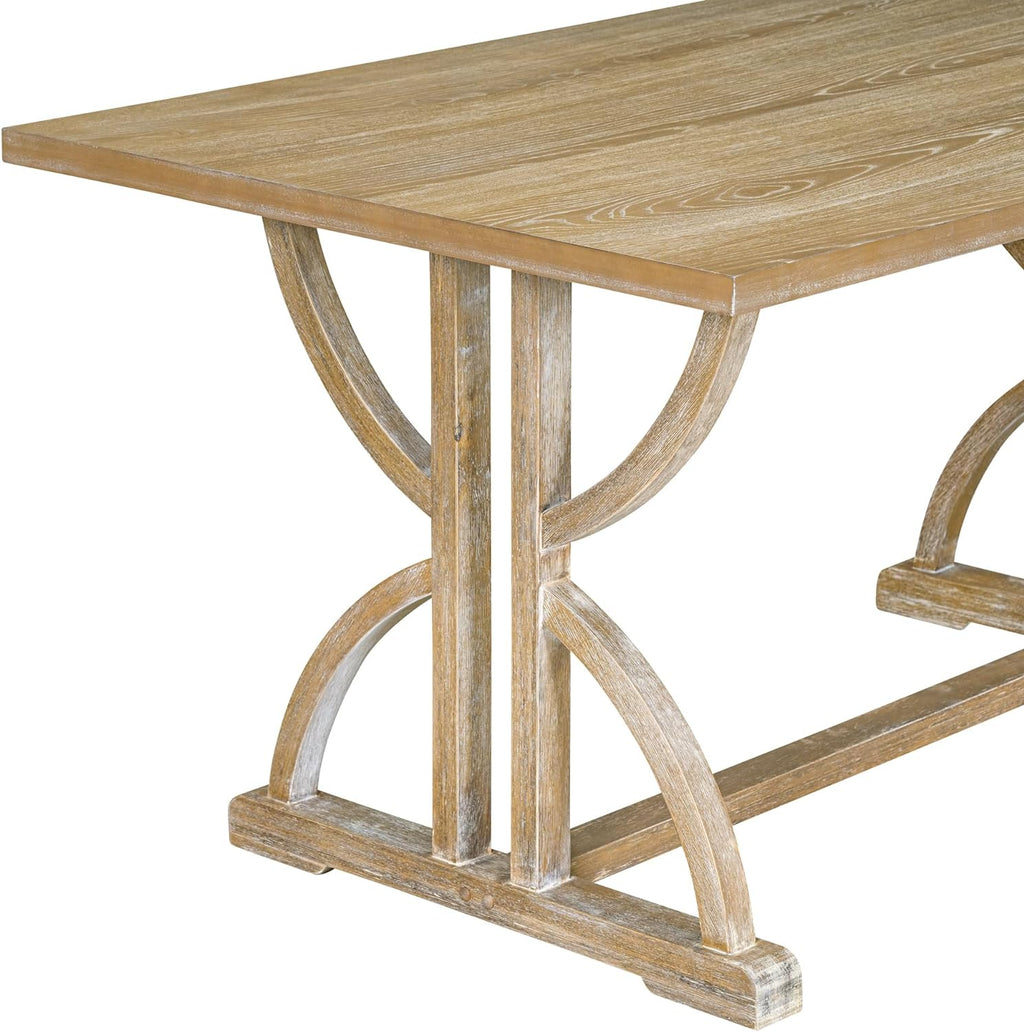 Merax 6-Piece Solid Wood Dining Table Set for 6, Wood Rectangular Kitchen Table Set with 4 Upholstered Chairs & 1 Bench for Dining Room & Kitchen, Natural Wood Wash