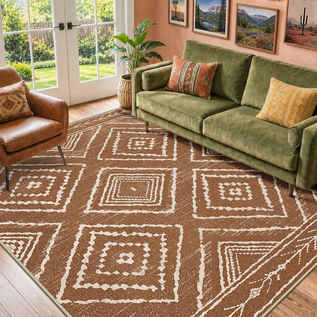 BESTSWEETIE 5'x7' Washable Area Rug for Living Room Bedroom Yellowbrown
