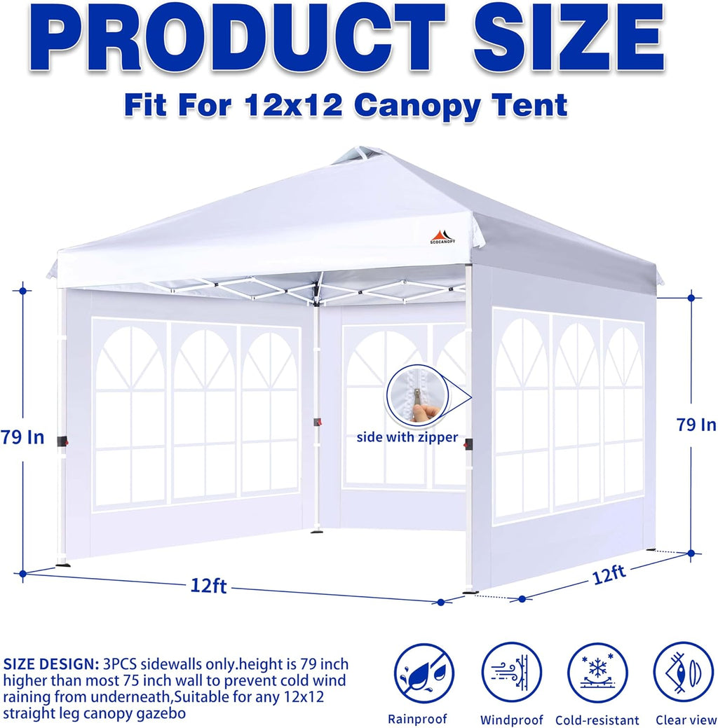 SCOCANOPY Church Window Sidewall for 12x12 Canopy Frame, 3 Pack Sunwalls Only,(Navy Blue)
