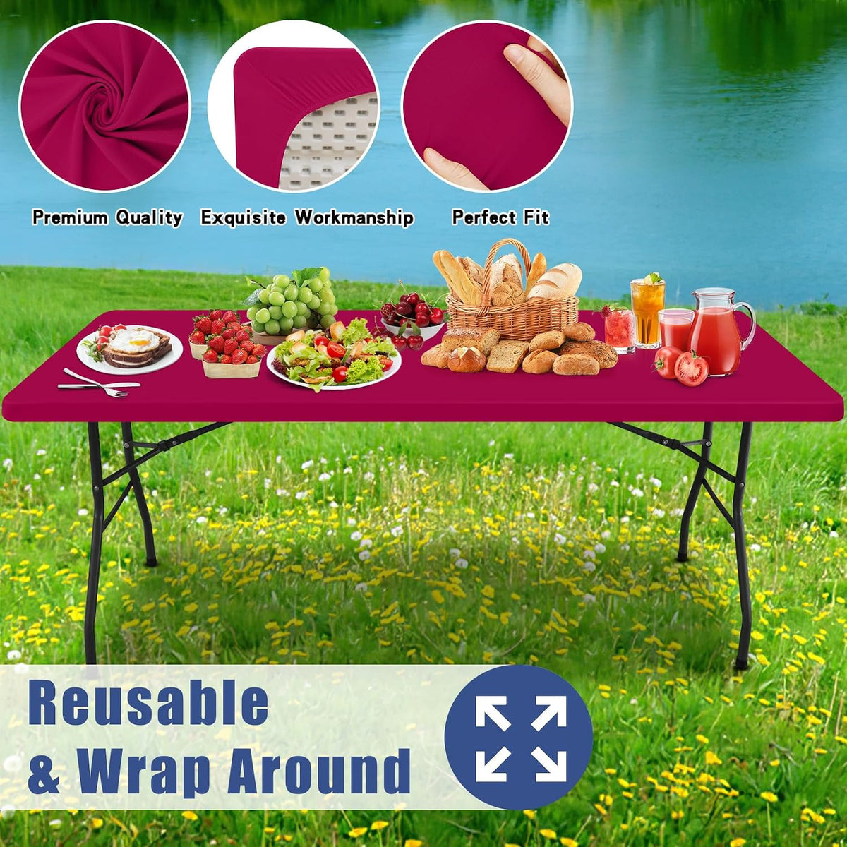 Moosfor 4 Pack Rectangle Spandex Fitted Table Cloth, 6FT Elastic Tablecloth