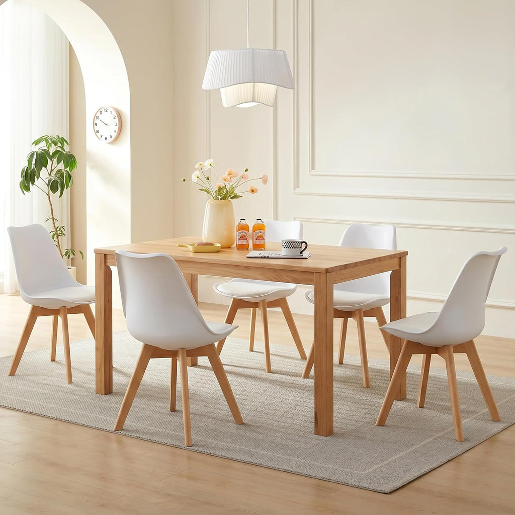 GOTMINSI Set of 2 Modern Style Chair Dining Chairs, Shell Lounge Plastic Chair with Natural Wood Legs (White)