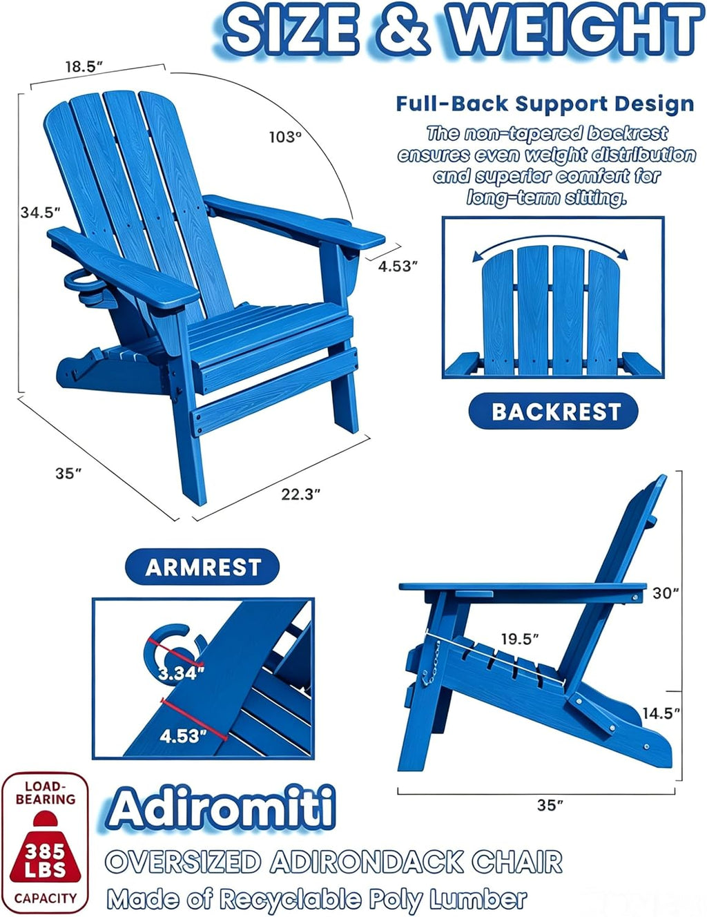folding adirondack chairs with cup holder, adjustable reclining, close-up detail